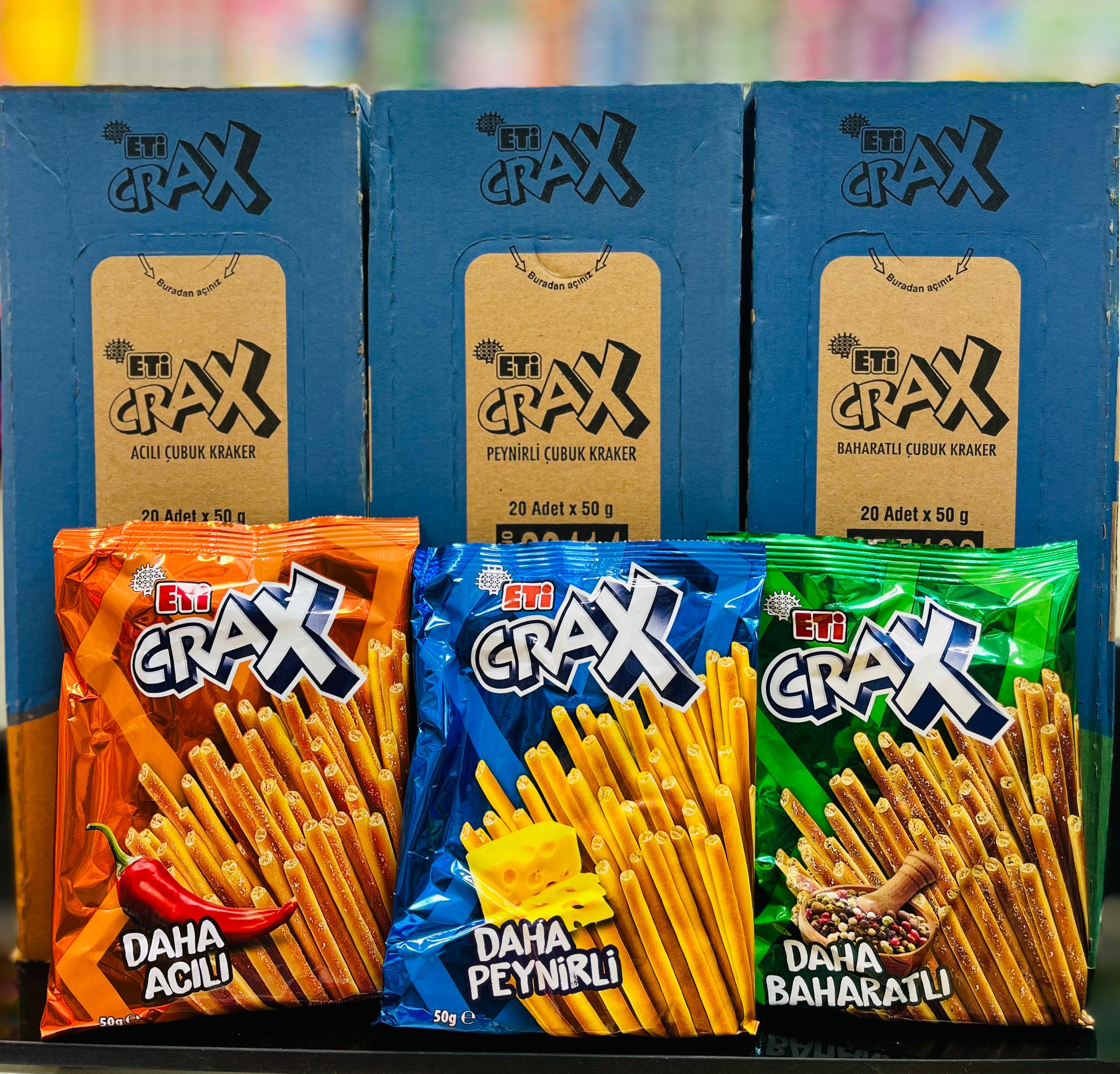 چوب شور در ۳طعم فلفلی و پنیری و سبزیجات Crax باکس 20 تایی