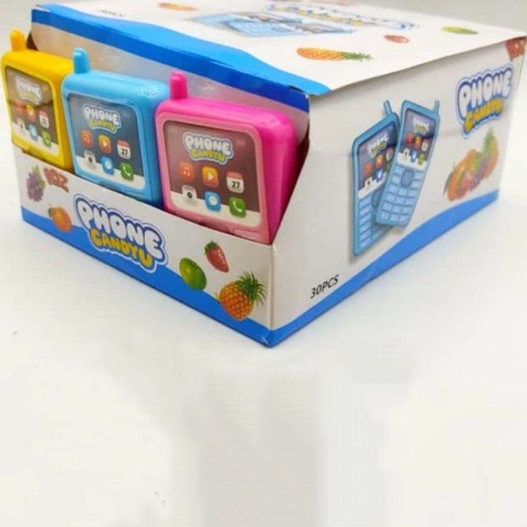 آبنبات موبایلی سه رنگ با طعم میوه ای باکس 30 عددی phone candy