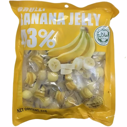 پاستیل برولی  حاوی 43% میوه طبیعی با طعم موز شکری بسته 1 کیلویی