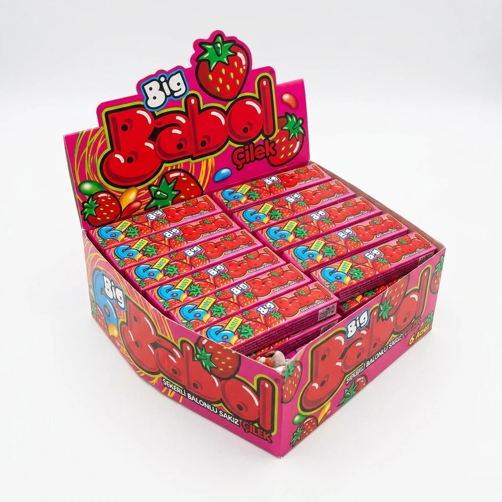 آدامس توت فرنگی بیگ بابل 28 گرم بسته 18 تایی  Big Babol strawberry gum