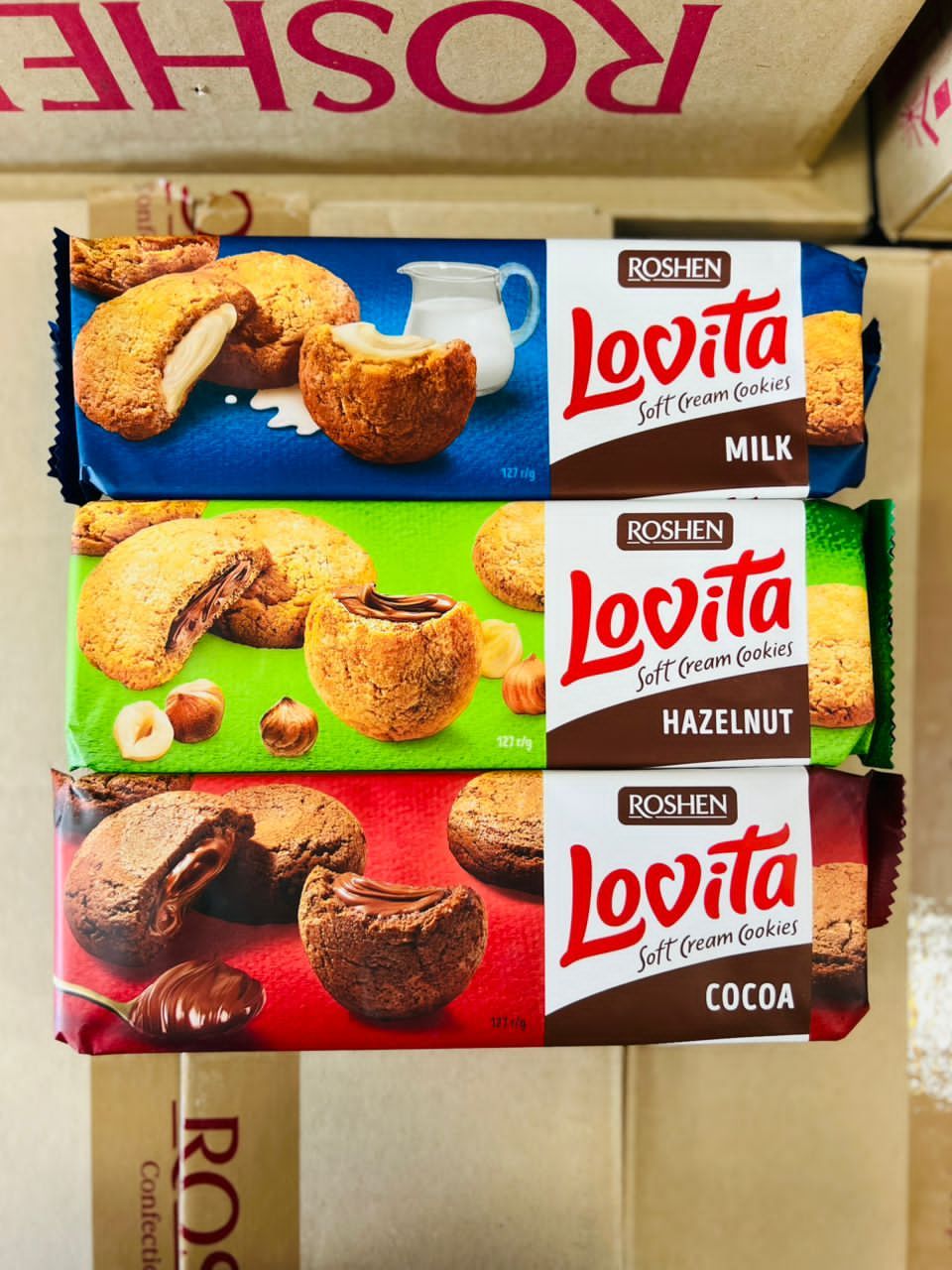 کوکی لاویتا روشندر 3 طعم  Roshen Lovita Choco وزن 127 گرم کارتن 12 تایی