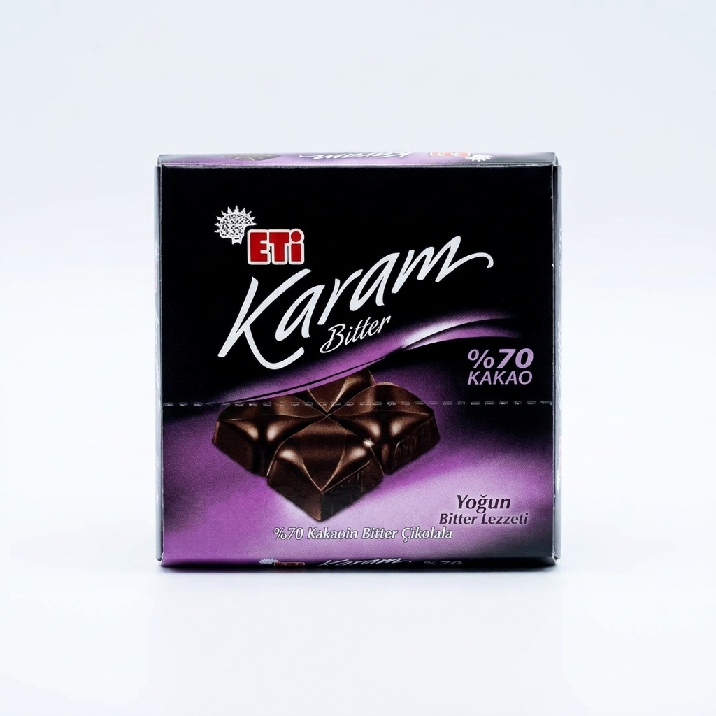 شکلات تلخ تخته‌ای 70% 60 گرم کارام اتی بسته 6 عددی Eti Karam