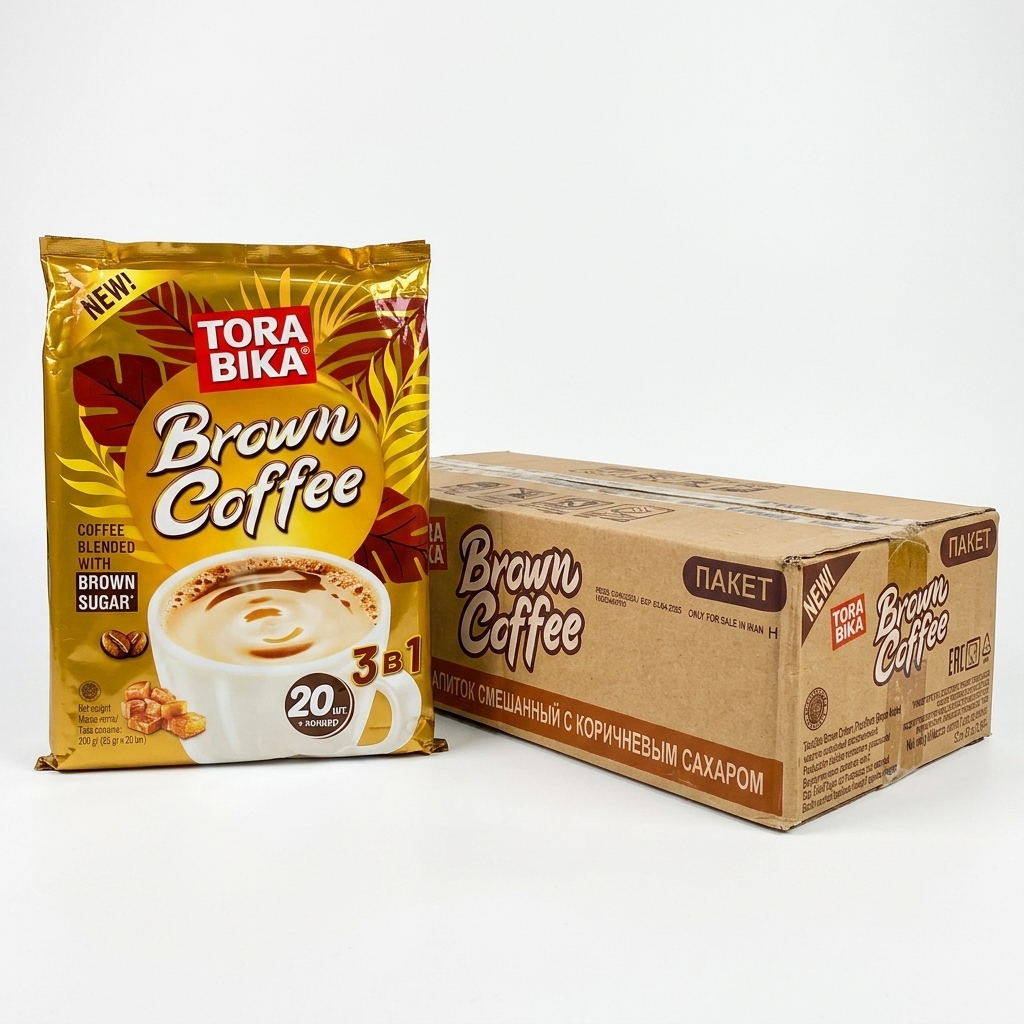 کافی میکس ترابیکا Brown Coffee شکر قهوه ای عمده 12 بسته 20 عددی